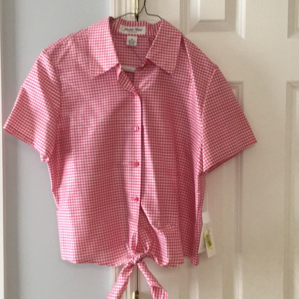NEW 100% Silk Pink Gingham Top Size 10 — Tie Waist